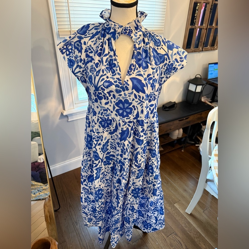 Pinch Anthropologie Blue and White Floral Midi Dress